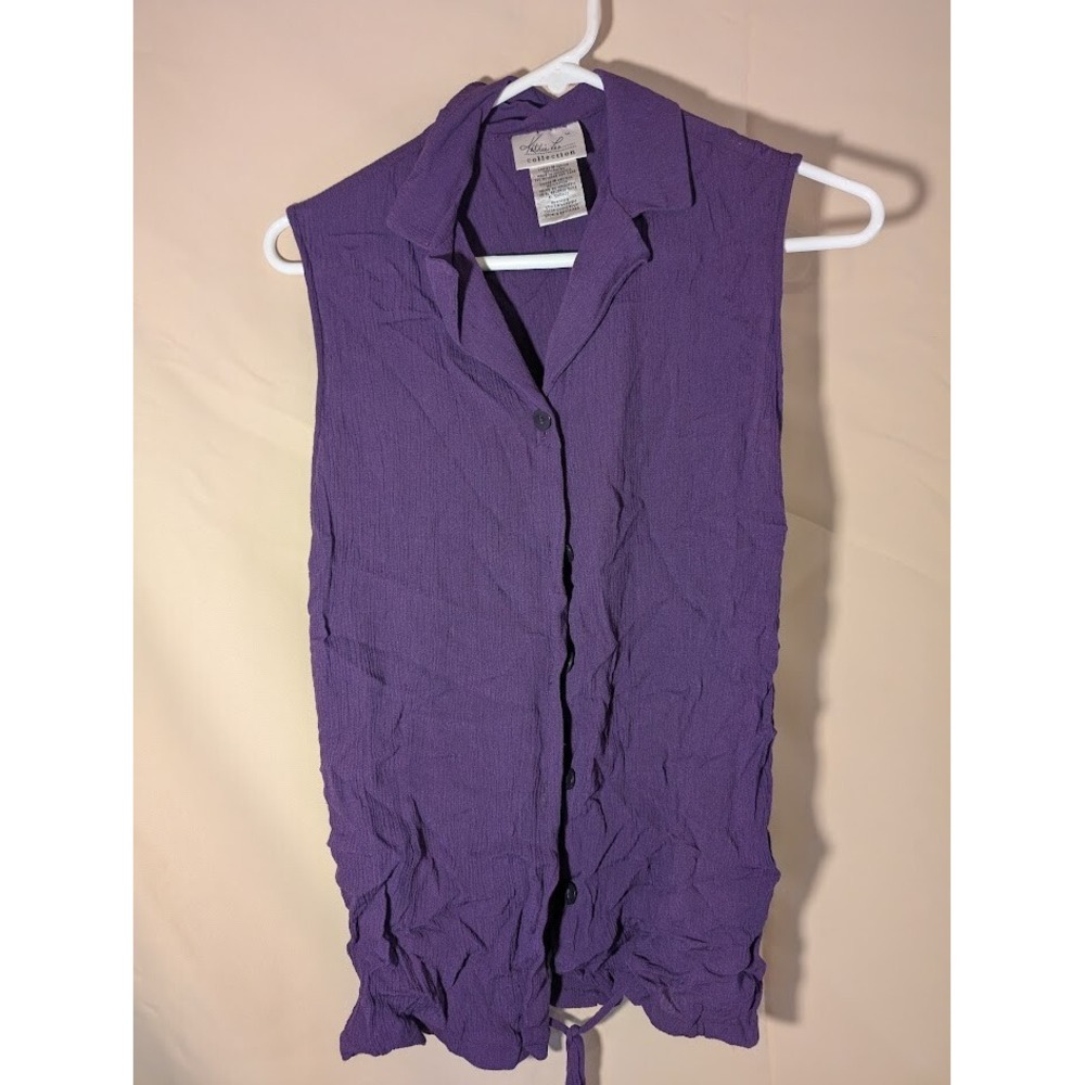 Vintage Kathie Lee Collection Blouse Medium Purple Sleeveless Button Front - Picture 1 of 3